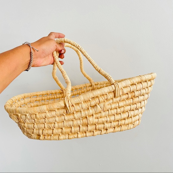 Wicker Rattan baby carrier basket tan cream